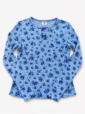 abercrombie kids Blue Floral Ribbed Long Sleeve Top
